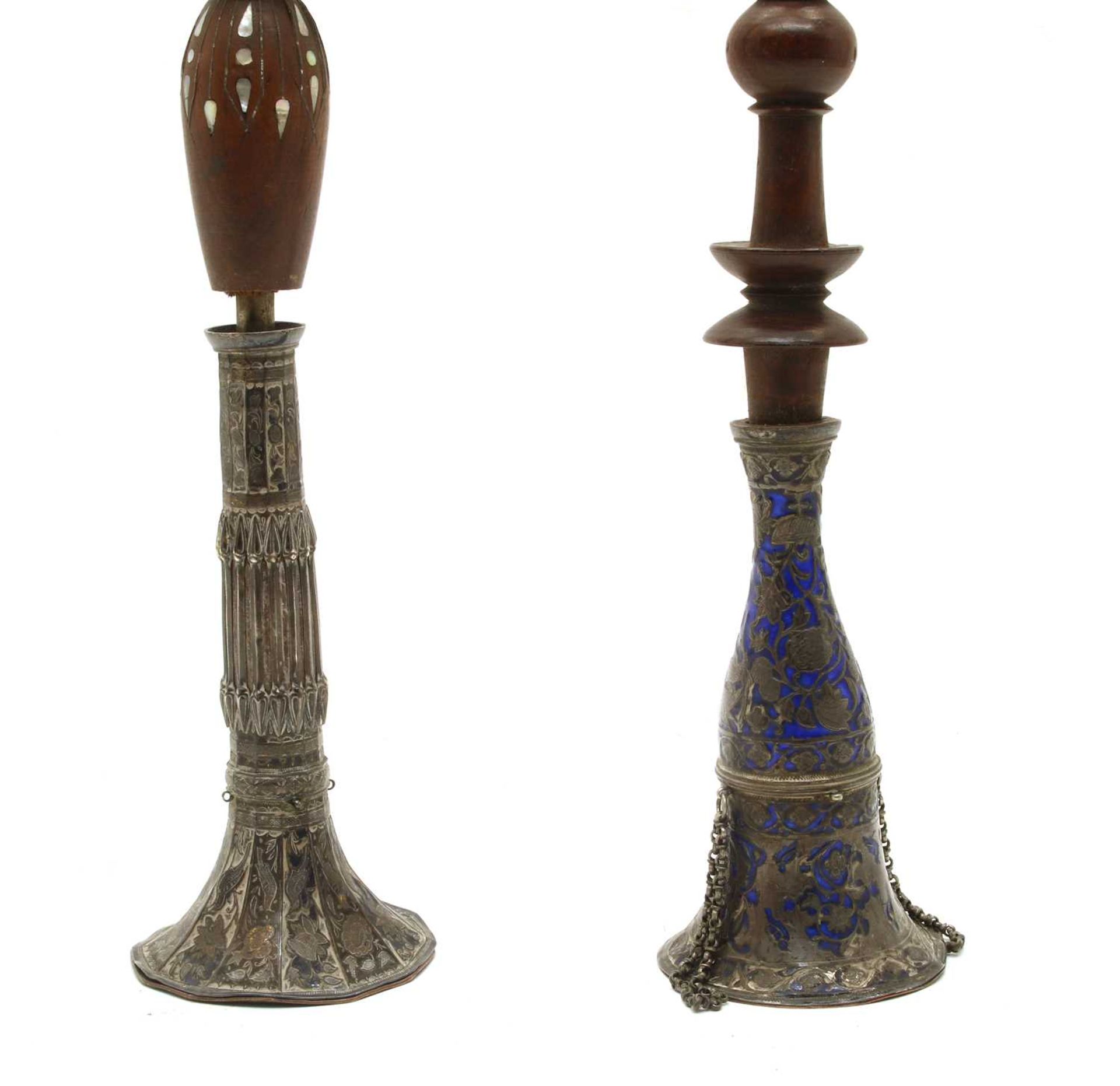 Two Persian silver and enamelled narghile water pipes, - Image 5 of 9