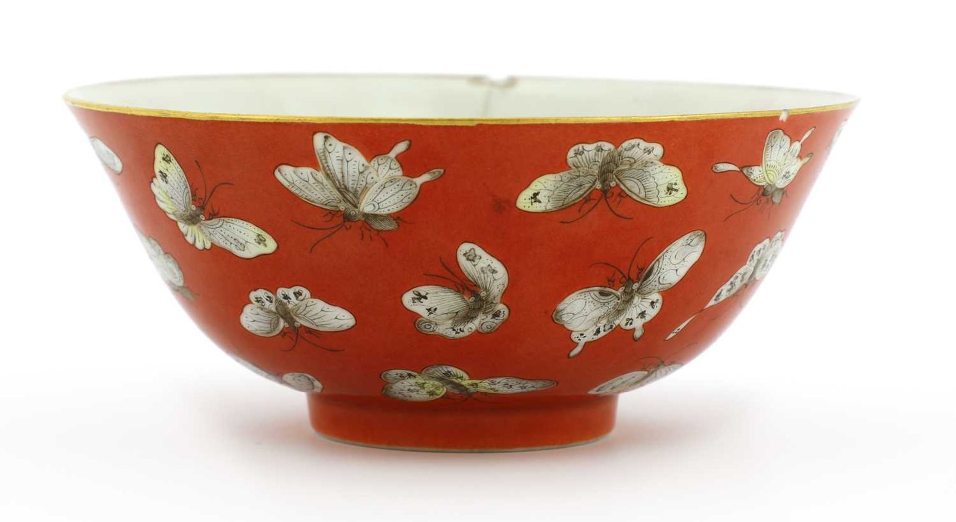 A Chinese coral-ground famille rose bowl, - Image 3 of 6