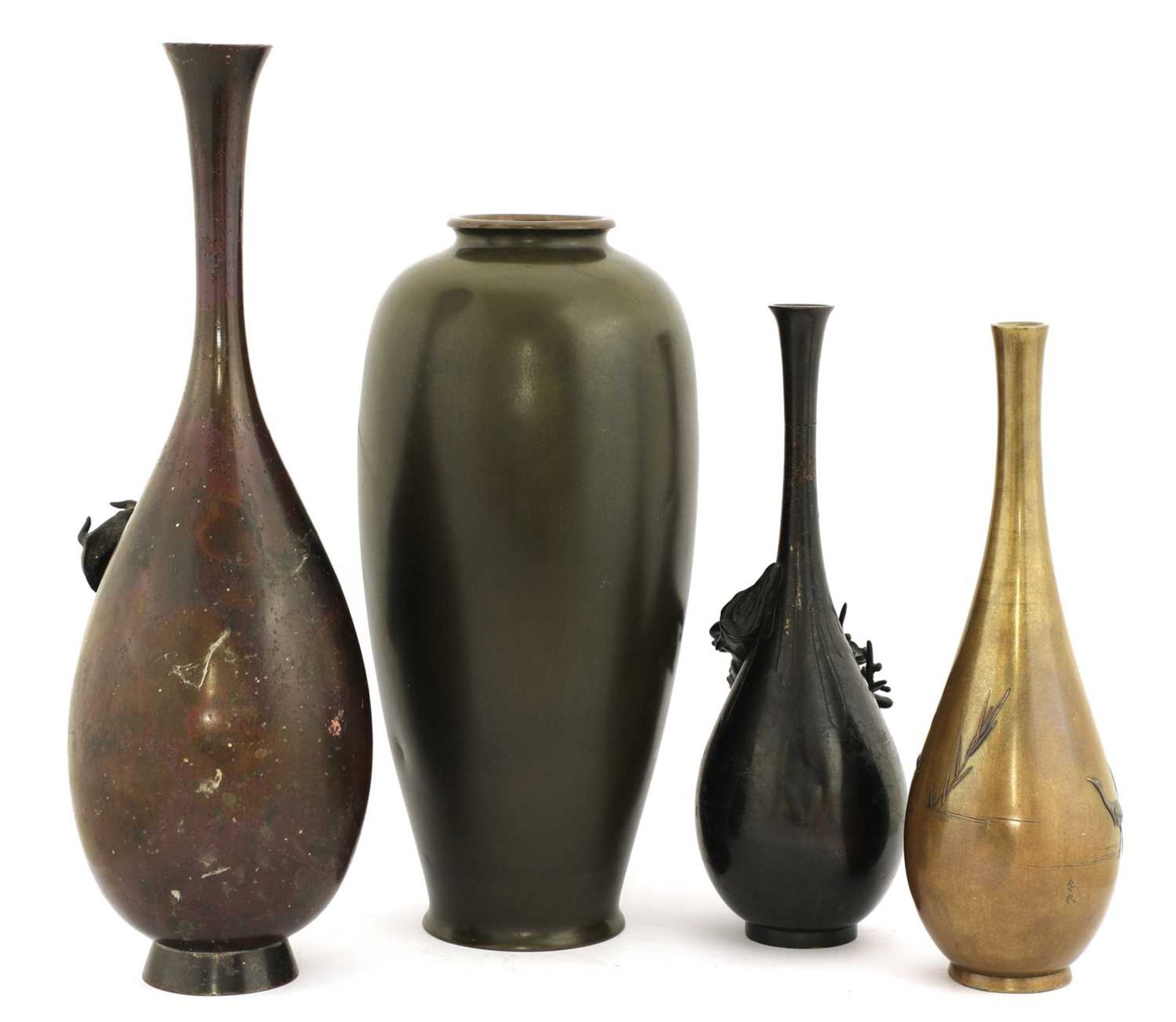 A collection of four Japanese bronze vases, - Image 2 of 2