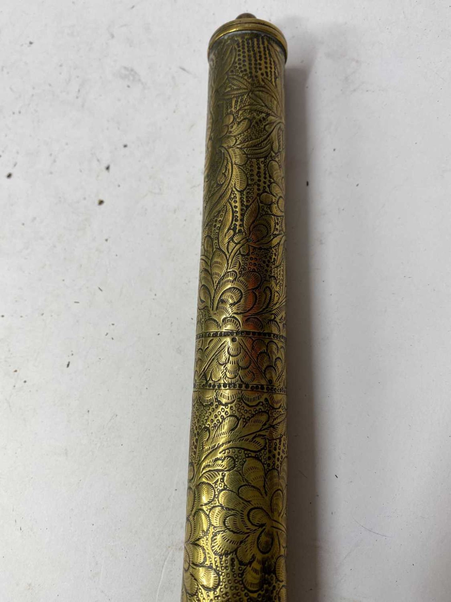 A Chinese wood and brass-mounted opium pipe, - Image 3 of 9