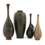 A collection of four Japanese bronze vases,