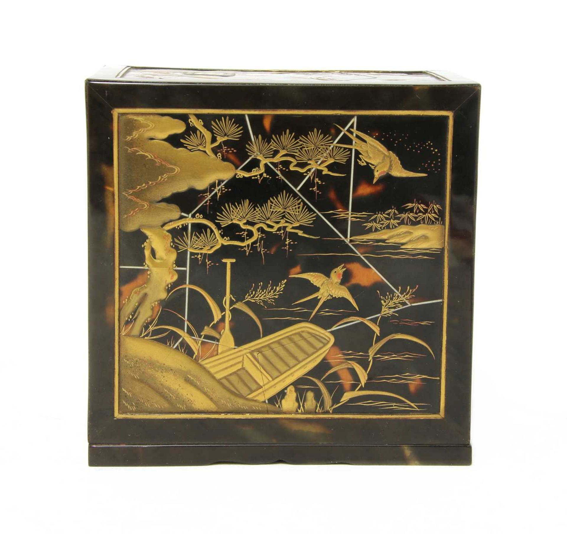 A Japanese gilt-lacquer and tortoiseshell veneered table cabinet, - Image 3 of 4