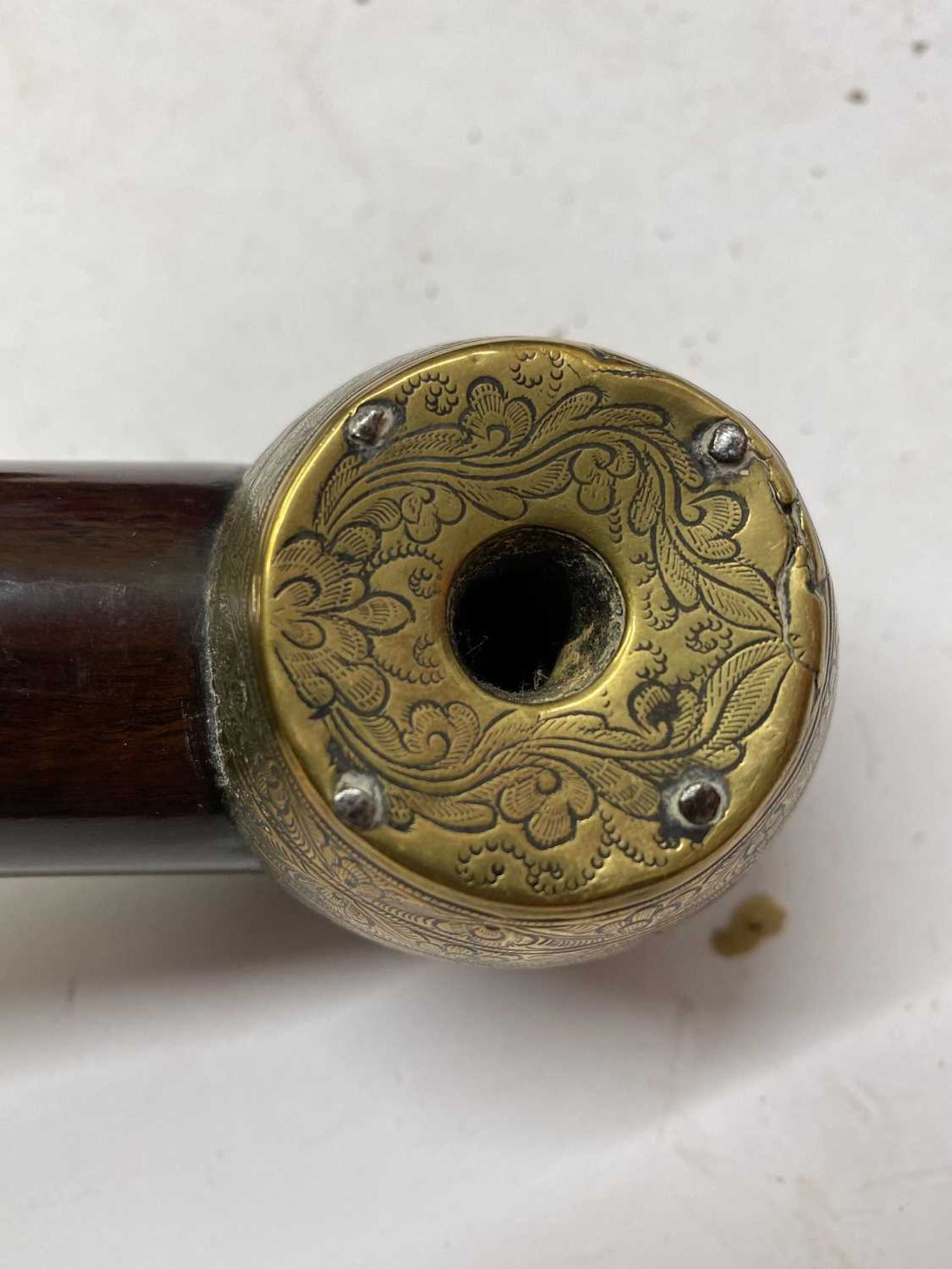 A Chinese wood and brass-mounted opium pipe, - Image 5 of 9