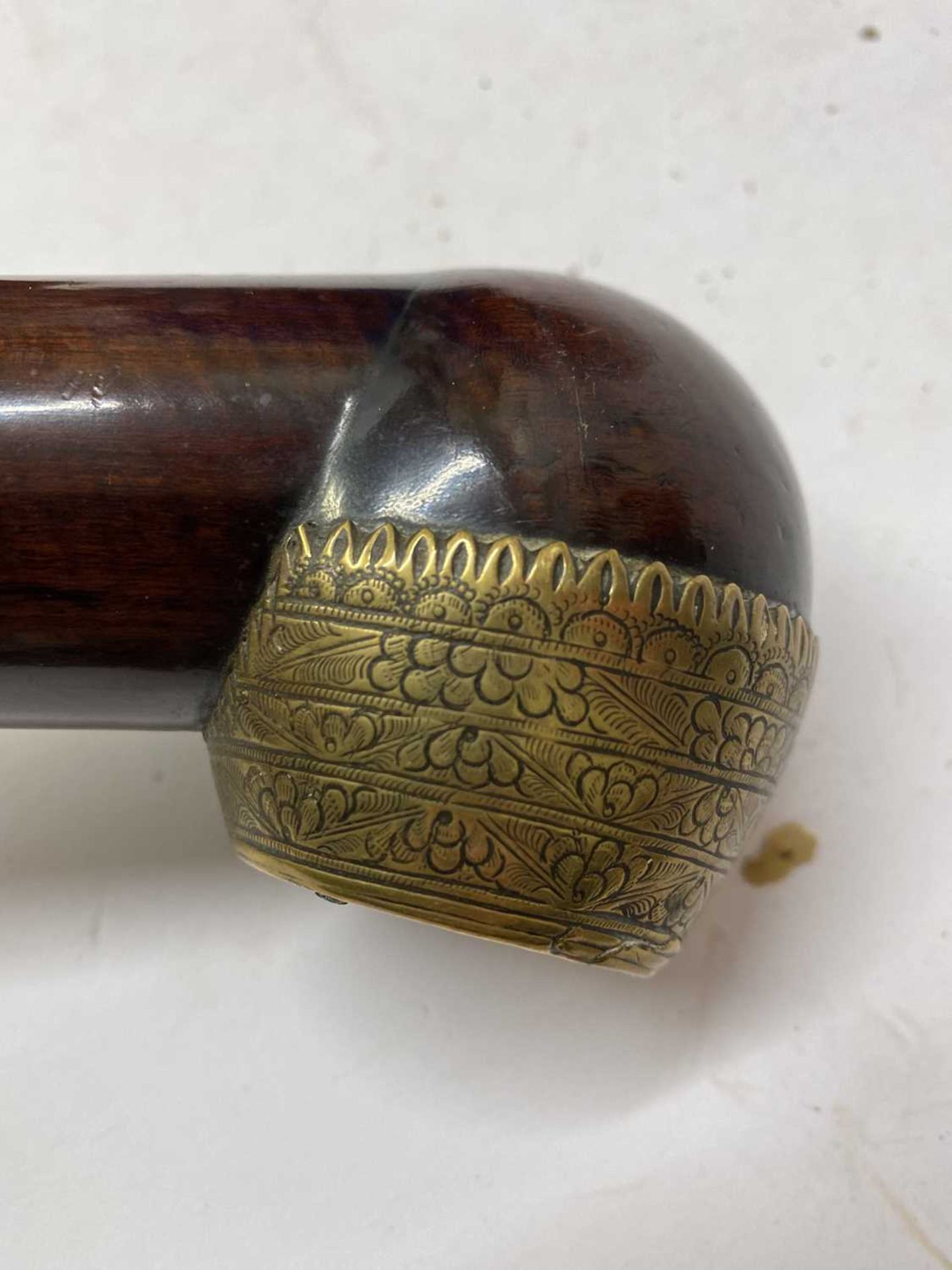 A Chinese wood and brass-mounted opium pipe, - Image 7 of 9