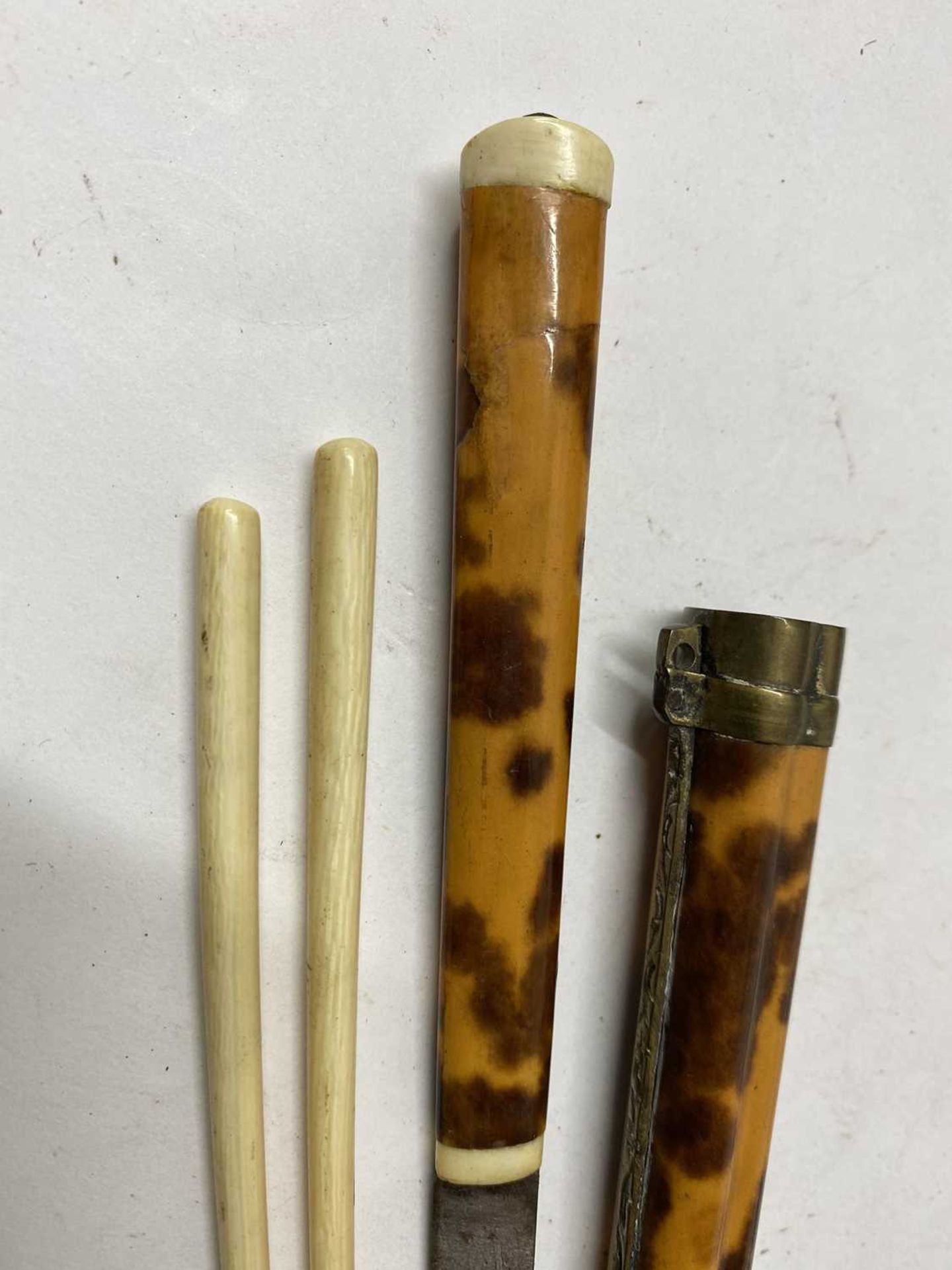 One Japanese tortoiseshell and copper-mounted chopstick cases, - Image 3 of 5