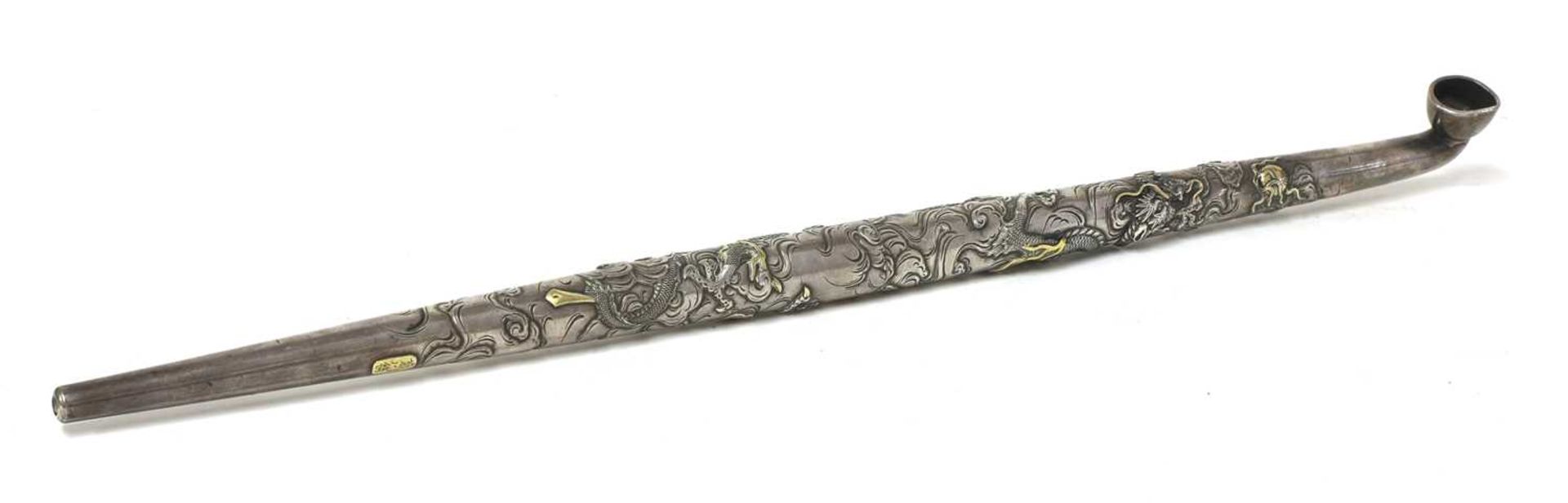 A Japanese silver two-part kiseru pipe,