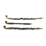 Three Chinese rootwood opium pipes,