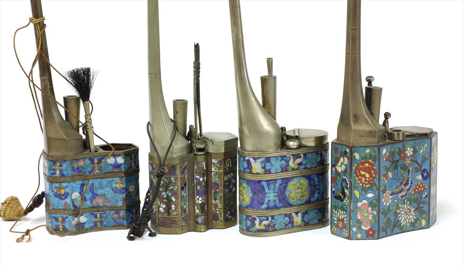 A collection of four Chinese cloisonné water pipes, - Image 2 of 11