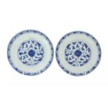 A pair of Chinese blue and white plates,