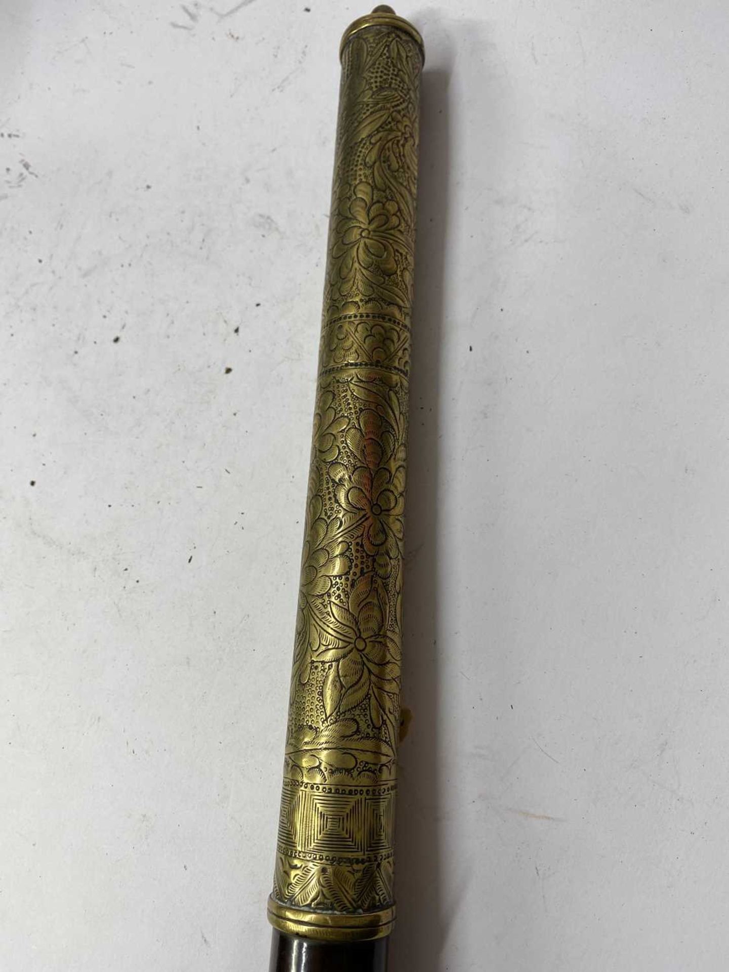 A Chinese wood and brass-mounted opium pipe, - Image 4 of 9