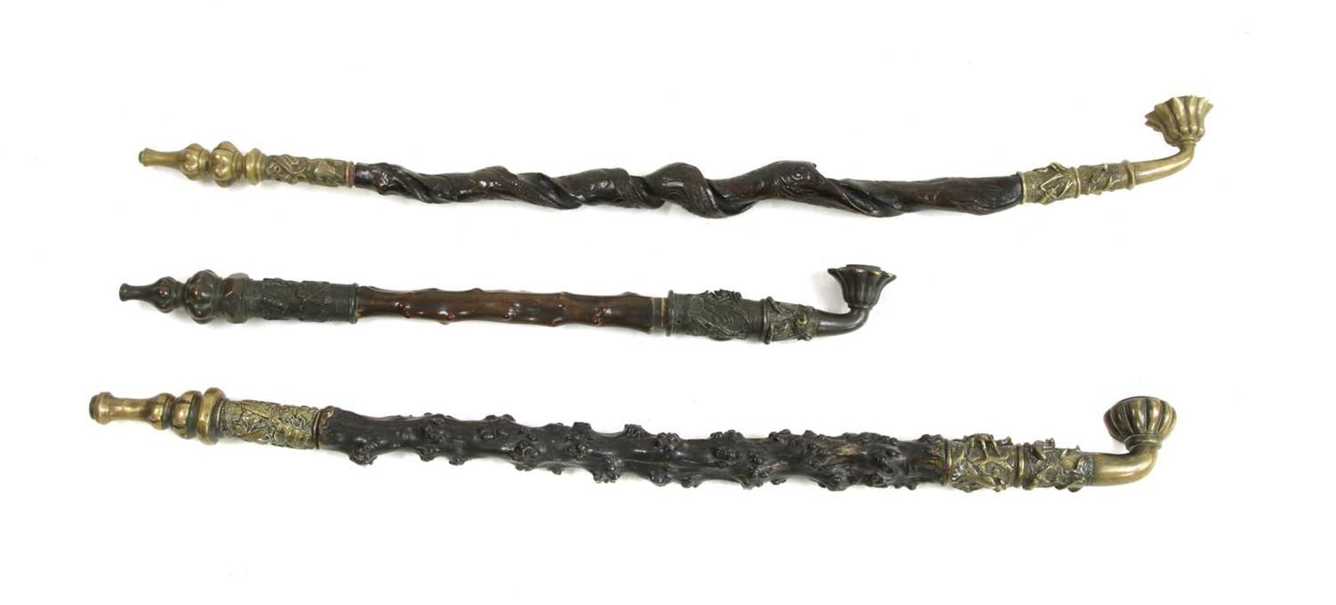 Three Chinese rootwood opium pipes, - Image 2 of 2