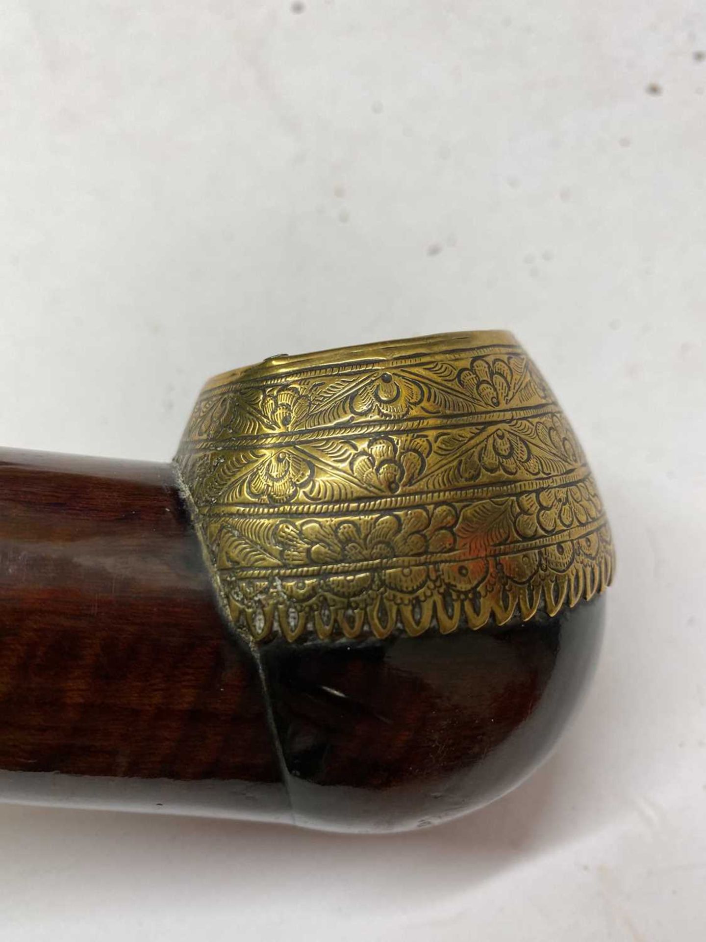 A Chinese wood and brass-mounted opium pipe, - Image 6 of 9