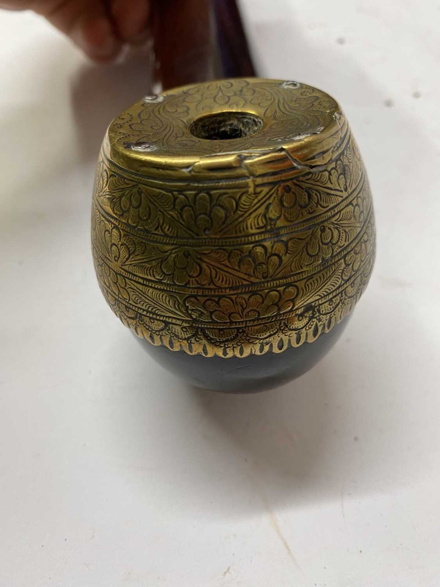 A Chinese wood and brass-mounted opium pipe, - Image 9 of 9