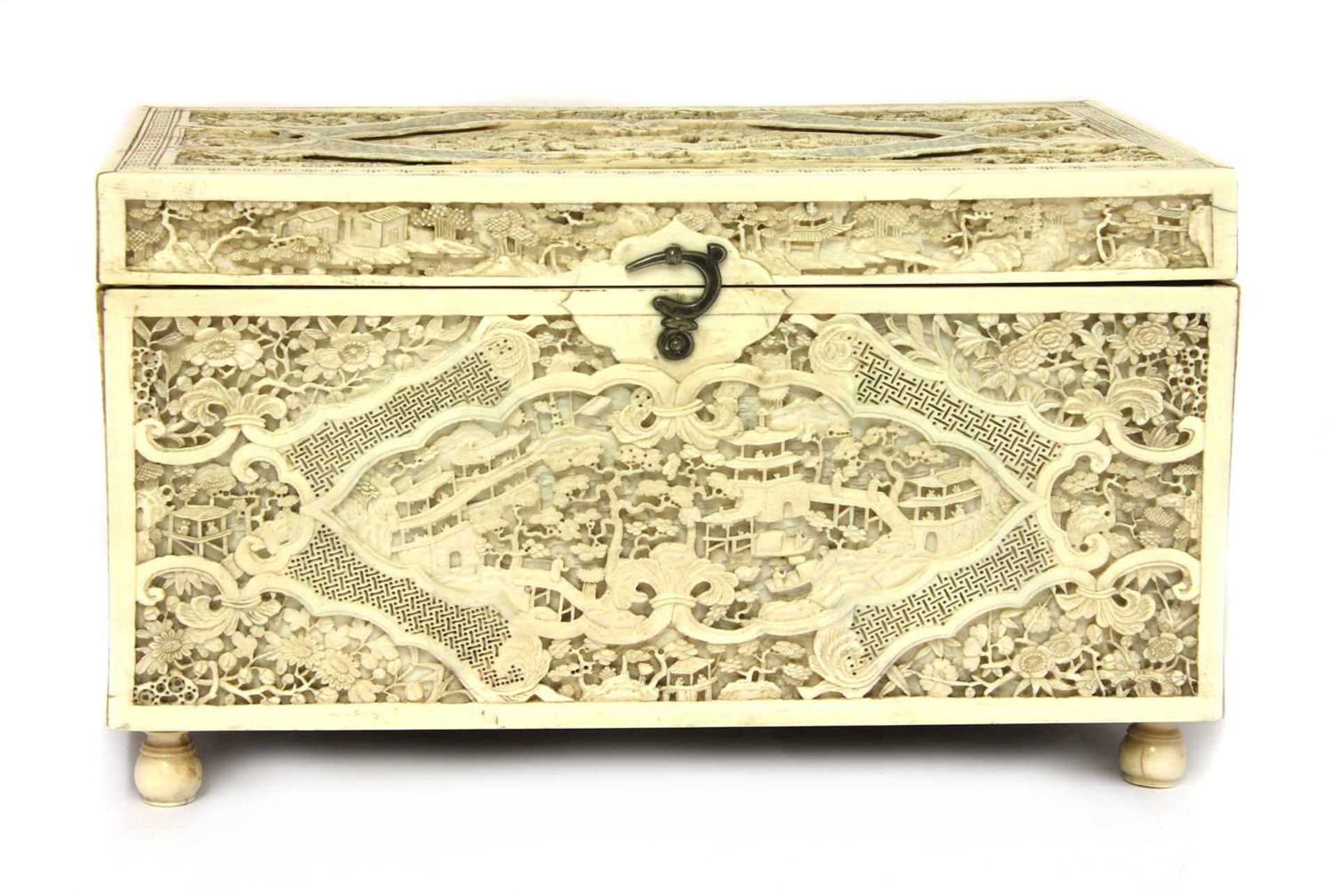 A Chinese ivory tea caddy,