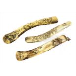 Three Japanese stag antler kiseruzutsu,