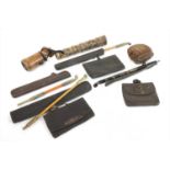 Three Japanese smoking sets, tabako-ire and kiseruzutsu with kiseru,