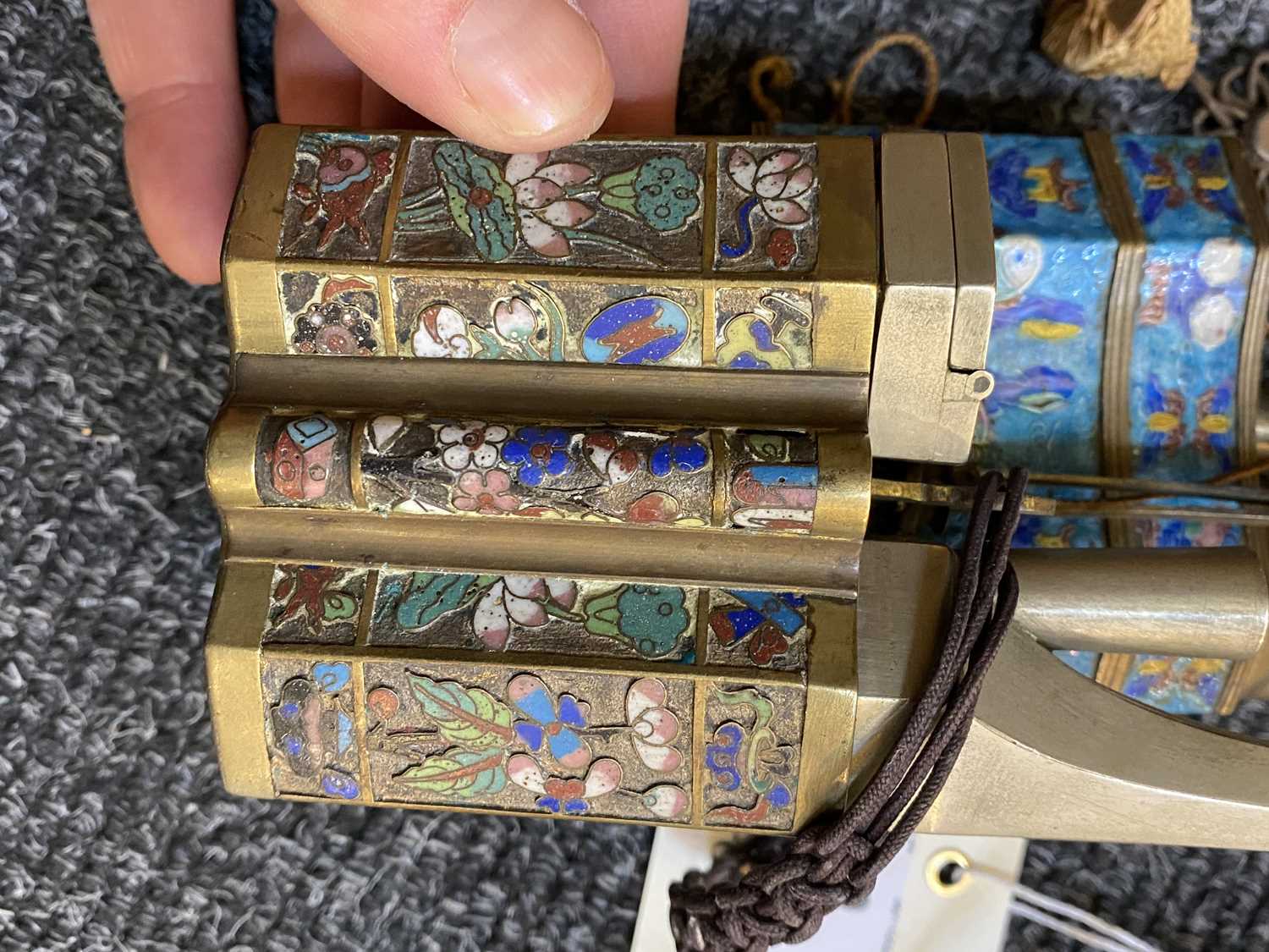 A collection of four Chinese cloisonné water pipes, - Image 3 of 11