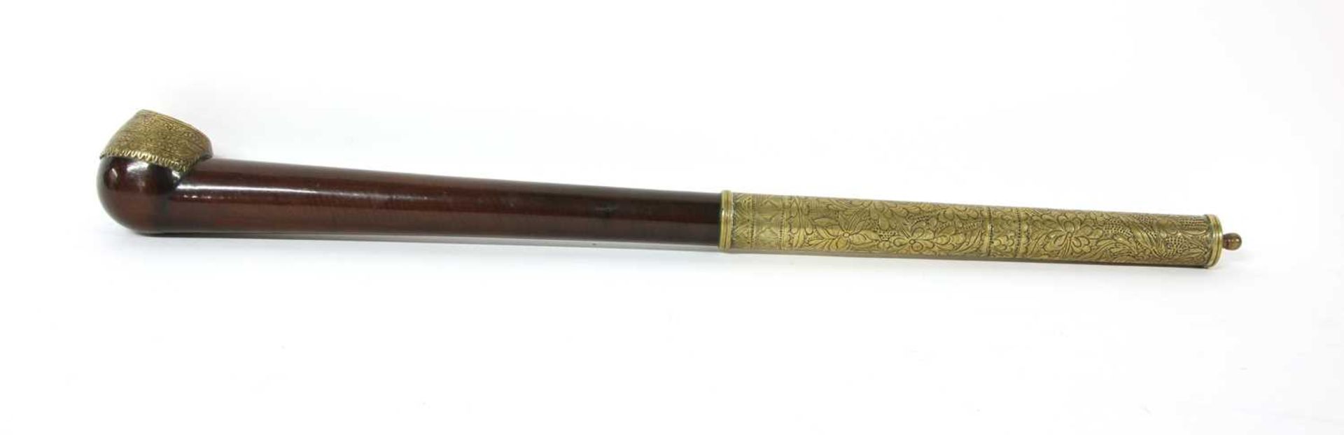 A Chinese wood and brass-mounted opium pipe, - Image 2 of 9