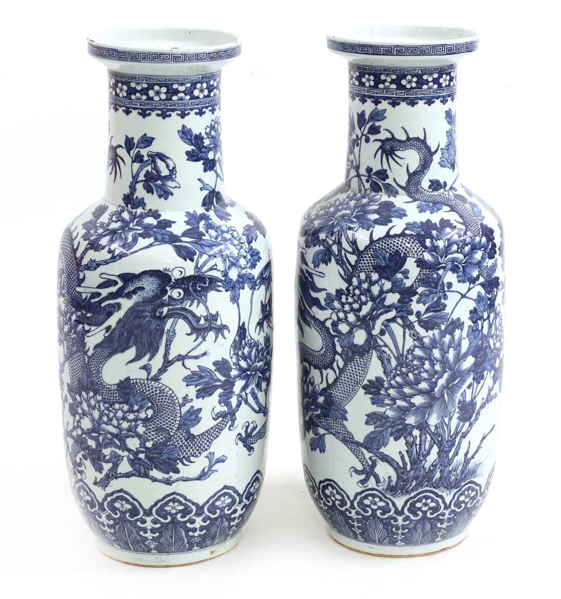 A pair of large Chinese blue and white vases, - Image 2 of 2