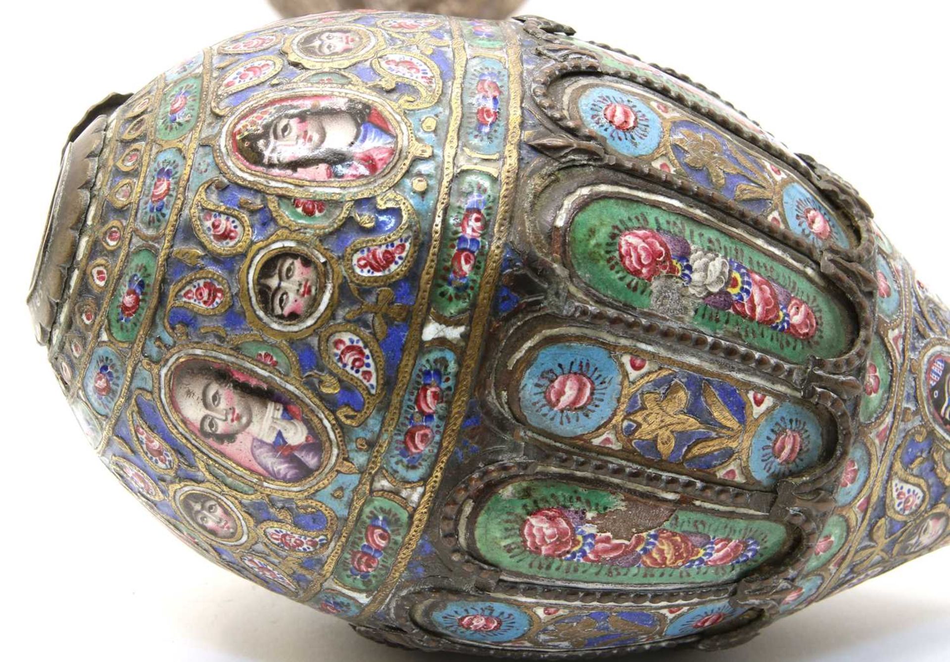 Two Persian silver and enamelled narghile water pipes, - Image 2 of 9