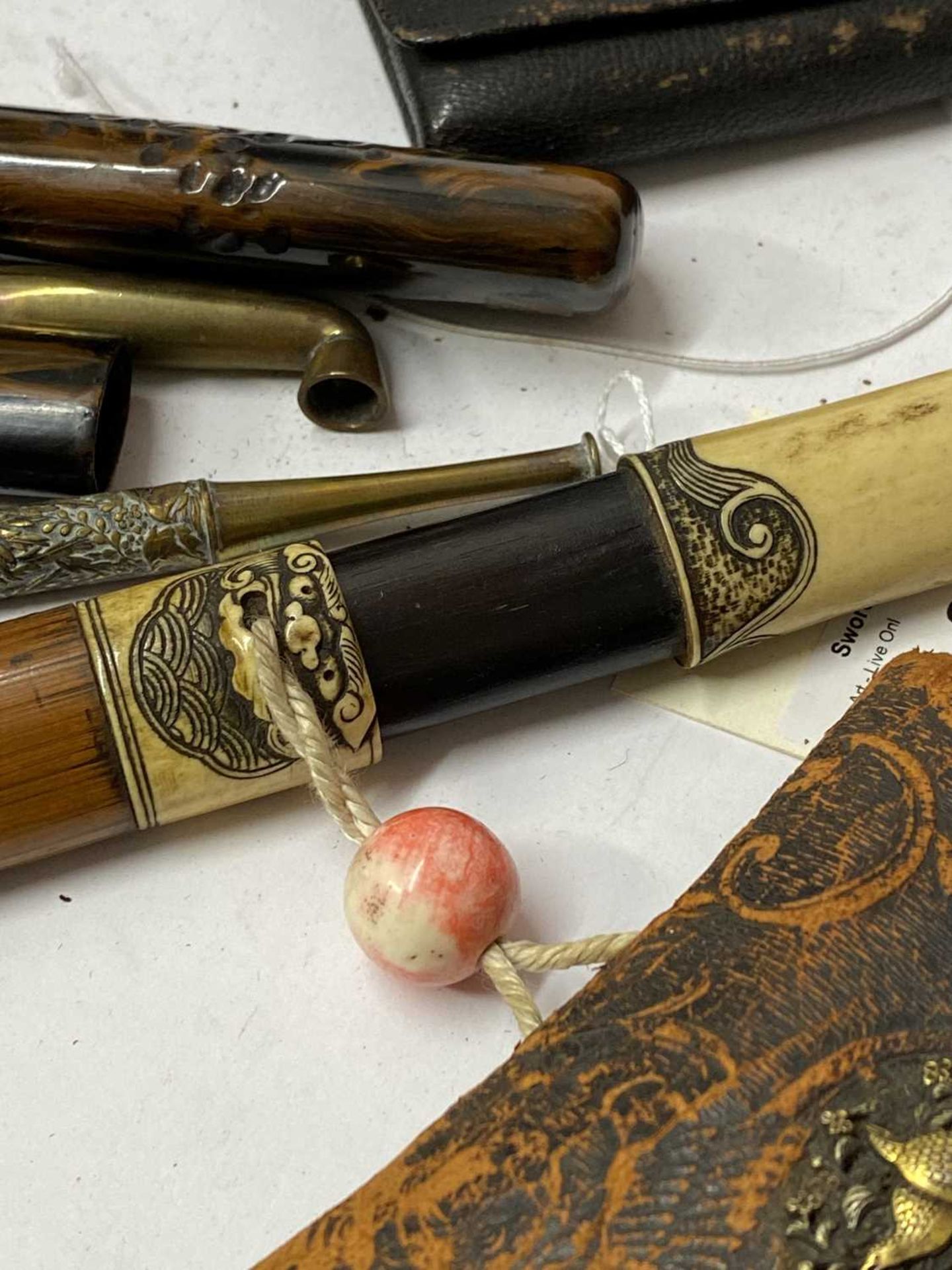 Three Japanese smoking sets, kiseruzutsu (pipecase) with kiseru and tabako-ire (tobacco pouch), - Image 3 of 7