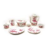 A large Limoges pink toile part dinner and breakfast service