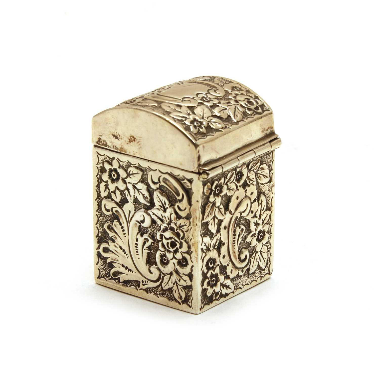 A miniature silver embossed casket with a domed lid, - Image 2 of 3