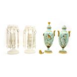 A pair of frosted glass table lustres,