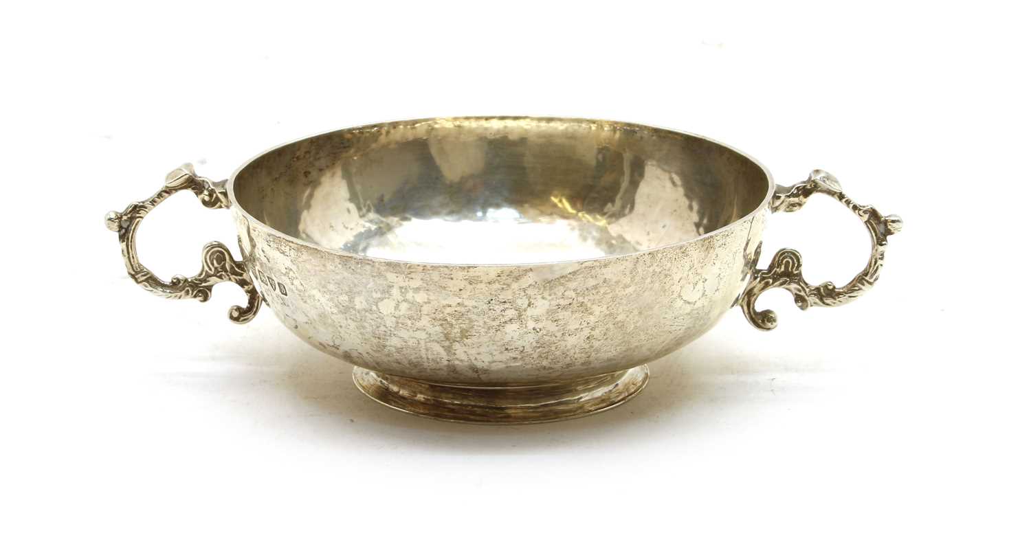 A silver planished twin handled bowl, - Image 2 of 3