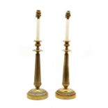 A pair of Empire style brass column table lamps, (2)