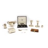 A collection of silver items,