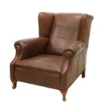 A brown leather armchair,