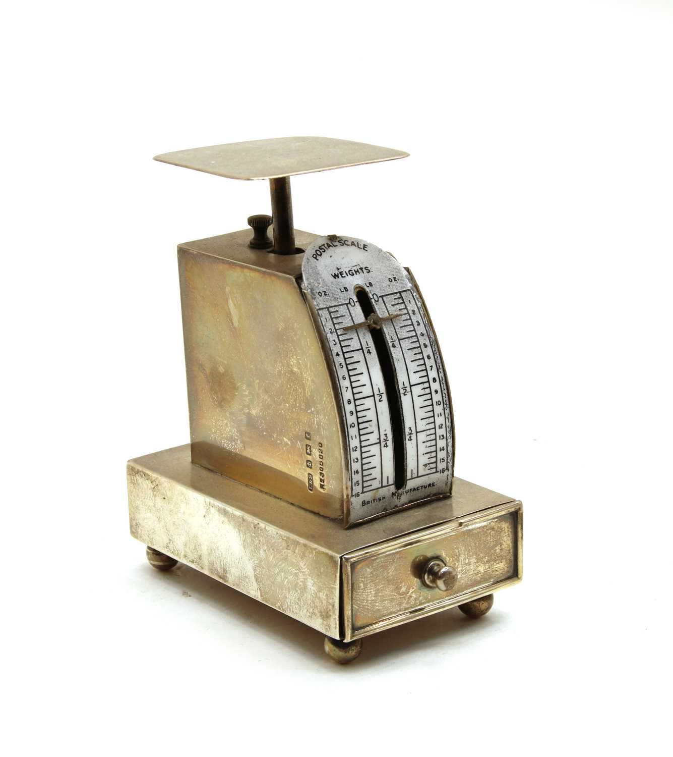 An Edwardian silver desk top postal scale by Levi & Solomon,