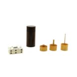 An ebony and nickel mounted cylindrical cotton holder,