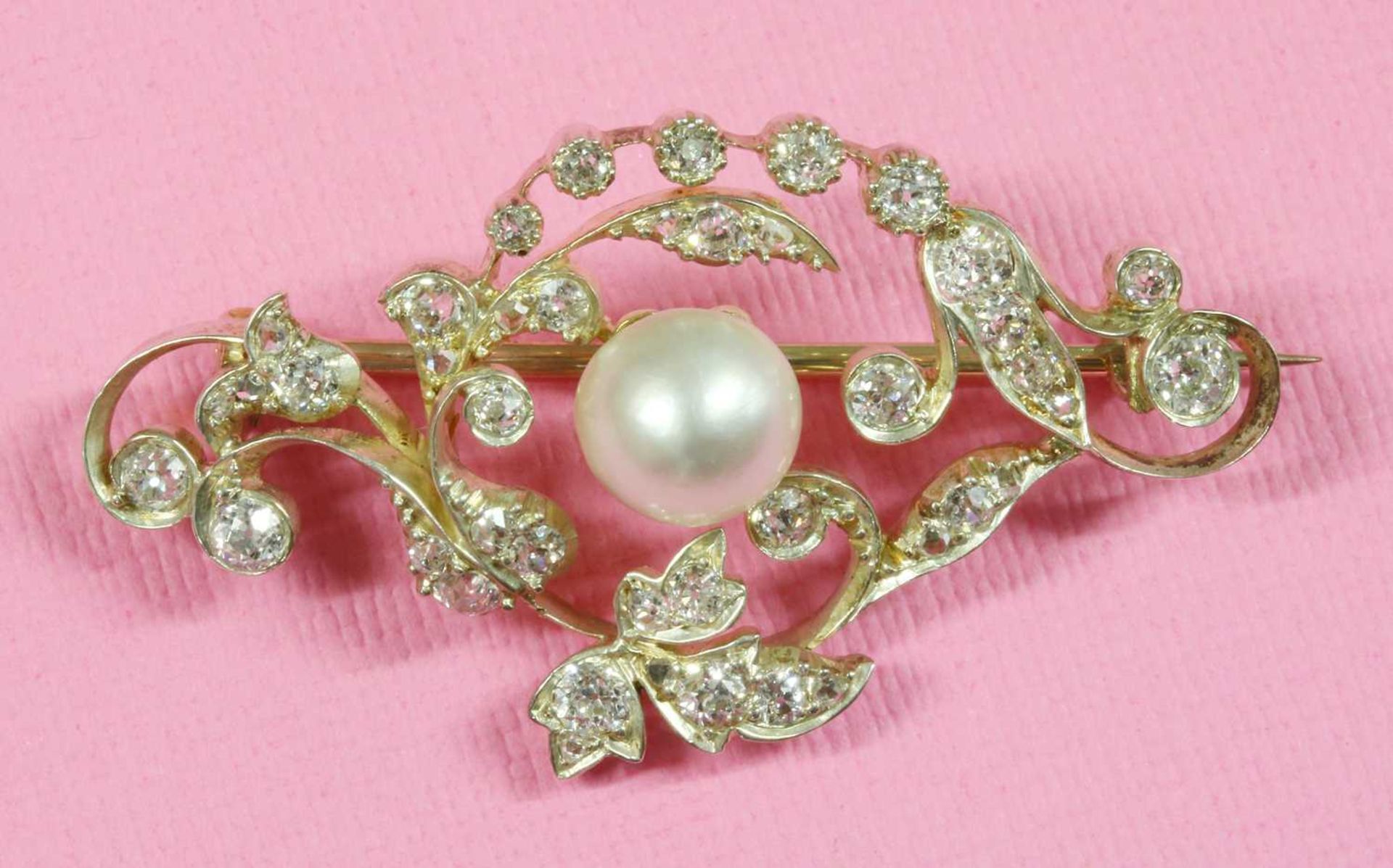 A late Victorian pearl and diamond scrolling brooch, - Image 2 of 5