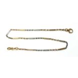 An early 20th century two colour gold alternating yellow and white bar and knot link watch chain,