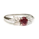 A ruby and diamond bow-shaped ring,