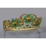 A Regency gilt metal, green and colourless paste tiara, c.1810-1820,