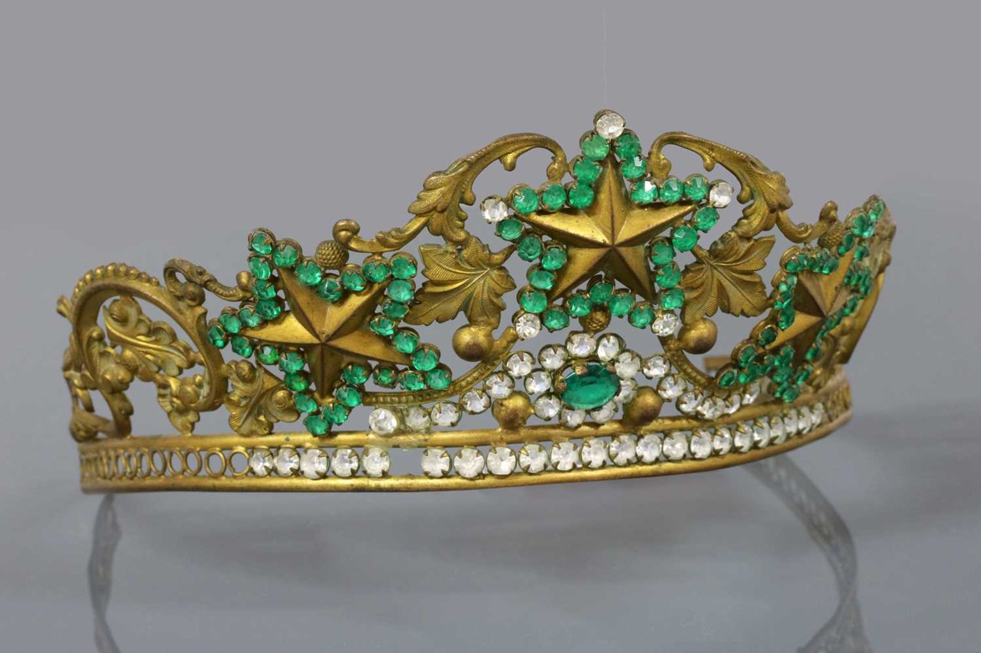 A Regency gilt metal, green and colourless paste tiara, c.1810-1820,