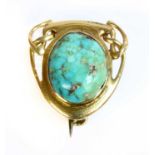 An Arts & Crafts gold-mounted turquoise brooch, c.1900,