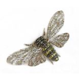 A white gold black diamond, diamond and fancy diamond, bee brooch,