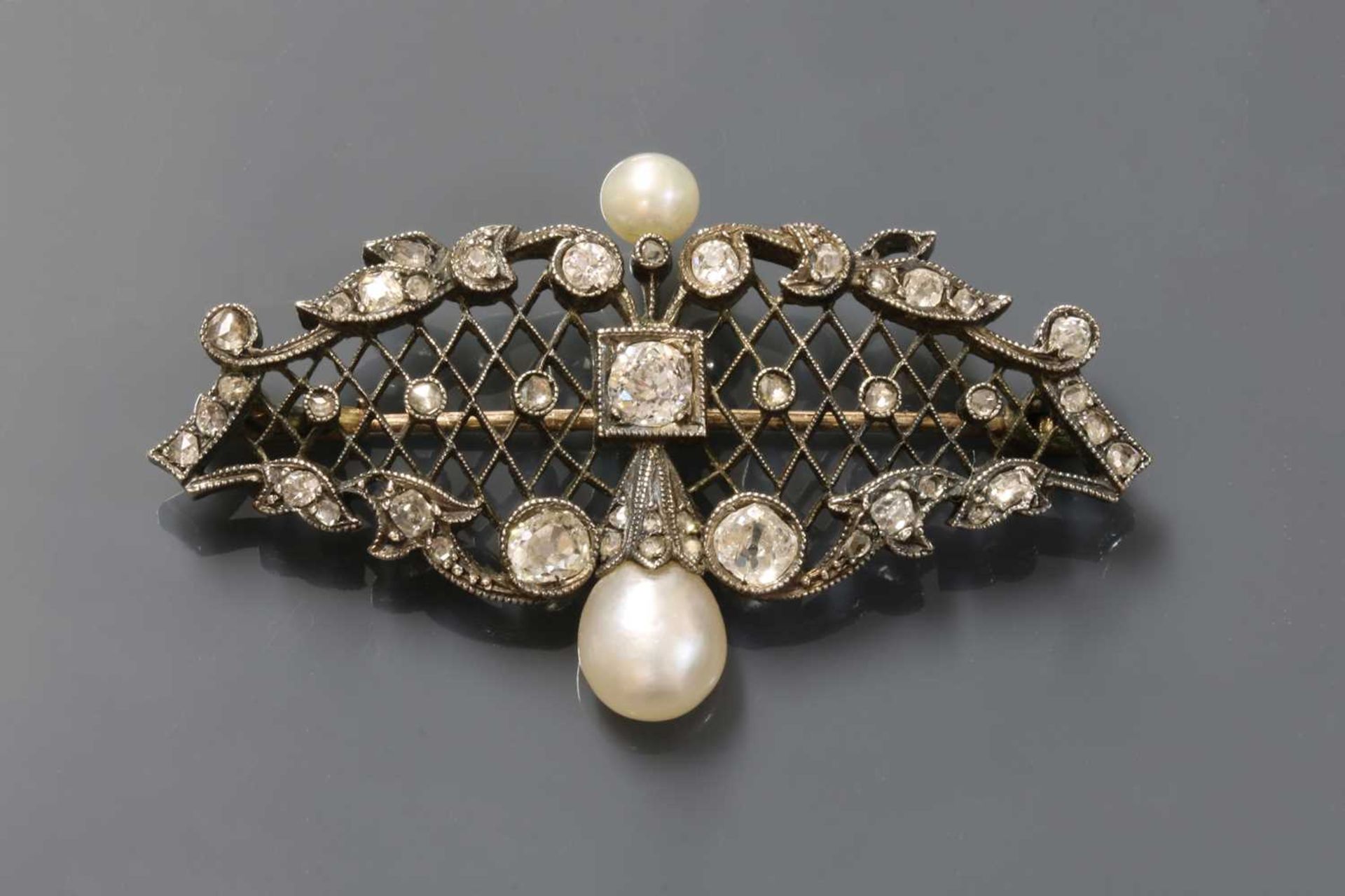 A Continental late Victorian pearl and diamond brooch,