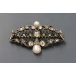 A Continental late Victorian pearl and diamond brooch,