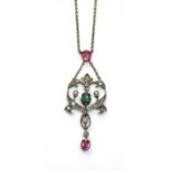 A late Victorian tourmaline, pearl and diamond necklace, c.1890,