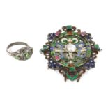 An Arts and Crafts demantoid garnet and enamel ring, possibly by the Artificers' Guild,