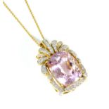 An 18ct gold kunzite and diamond pendant,