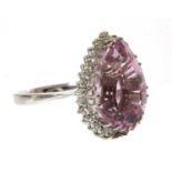 A white gold kunzite and diamond pear-shaped cluster ring,