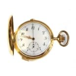 A gold side wind hunter chronograph minute repeater pocket watch,