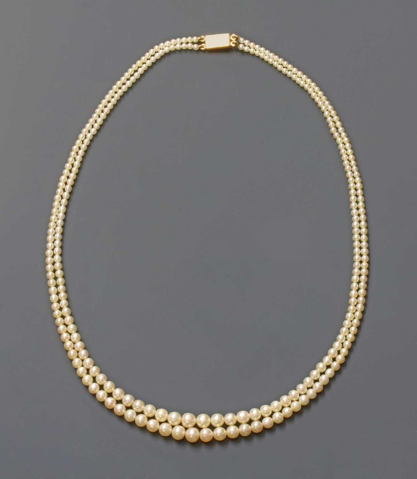 A cased two row graduated natural pearl necklace, - Image 2 of 7