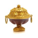 A Victorian Archeological Revival gold urn form vinaigrette c.1870,